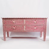 Maaya Bone Inlay Console Sideboard Pink and White Floral